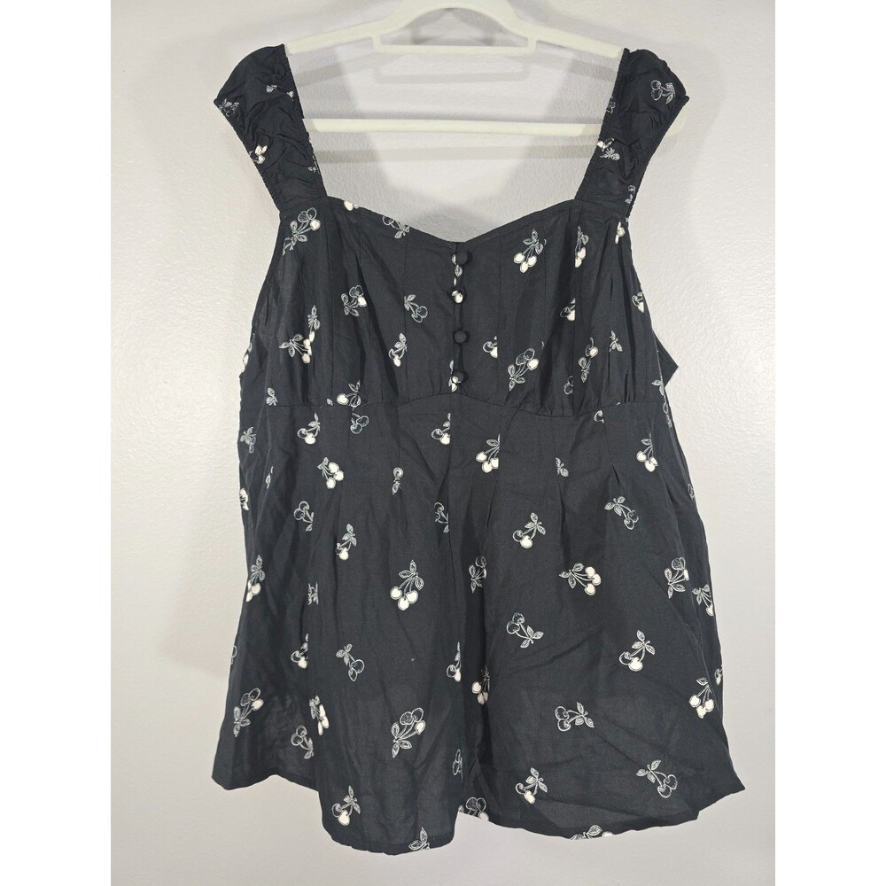 Torrid Peplum Challis Corset Top Black White Cherry Print whimsigoth Size 2x BT